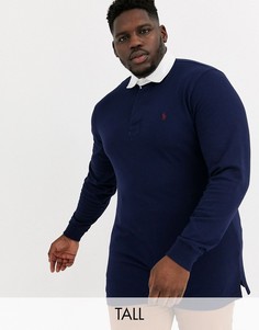 Поло регби темно-синего цвета с длинными рукавами и логотипом Ralph Lauren - Big & Tall-Темно-синий