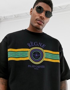 Черный oversize-свитшот с короткими рукавами и принтом ASOS DESIGN
