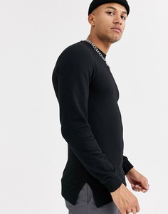 Черный обтягивающий свитшот с разрезом на нижней кромке ASOS DESIGN