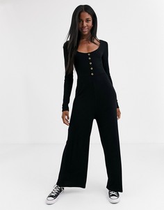 Комбинезон на пуговицах с длинными рукавами ASOS DESIGN-Черный
