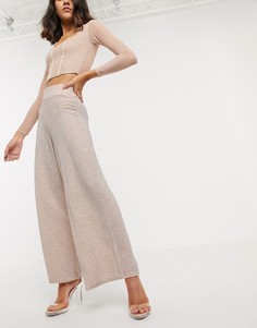 Блестящие брюки с широкими штанинами и широким поясом ASOS DESIGN-Розовый