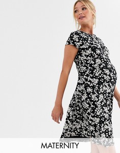 Свободное платье с цветочным принтом New Look Maternity-Черный