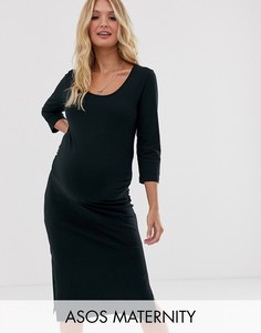 Трикотажное платье миди для беременных Mamalicious-Черный Mama.Licious