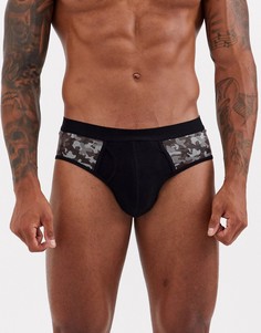 Черные трусы с камуфляжными вставками ASOS DESIGN-Черный
