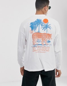 Белая oversize-футболка с длинным рукавом и тропическим принтом на спине и груди ASOS DESIGN-Белый
