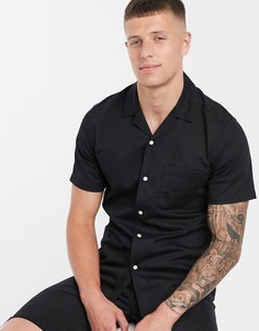 Черная приталенная джинсовая рубашка с воротником в виде лацканов ASOS DESIGN-Черный