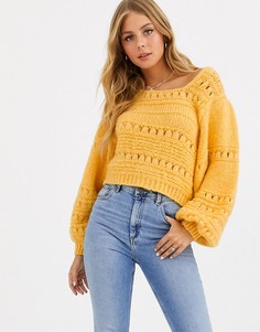 Джемпер с квадратным вырезом и объемными рукавами ASOS DESIGN-Желтый