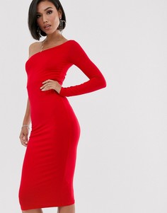 Облегающее платье миди с одним рукавом ASOS DESIGN going out-Красный