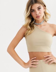 Светло-коричневый кроп-топ на одно плечо AYM premium