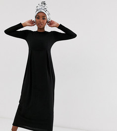 Черное трикотажное платье макси с длинными рукавами и складками Verona-Черный