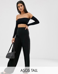 Брюки с широкими штанинами и завышенной талией ASOS DESIGN Tall-Черный