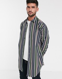 Длинная oversize-рубашка в полоску ASOS DESIGN-Зеленый
