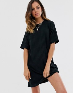 Черное платье-футболка мини в рубчик New Look-Черный