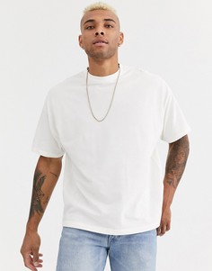 Oversize-футболка из органического пике кремового цвета с круглым вырезом ASOS DESIGN-Белый