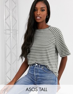 Свободная футболка в выжженную полоску ASOS DESIGN Tall-Зеленый
