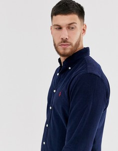 Темно-синяя вельветовая приталенная рубашка с логотипом Polo Ralph Lauren-Темно-синий