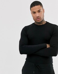 Черный обтягивающий лонгслив с круглым вырезом ASOS DESIGN