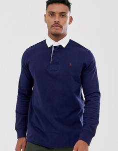 Темно-синее поло классического кроя в стиле регби с контрастным воротом Polo Ralph Lauren-Темно-синий
