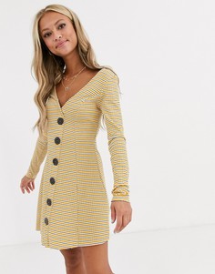Полосатое чайное платье в рубчик с большими пуговицами ASOS DESIGN-Мульти