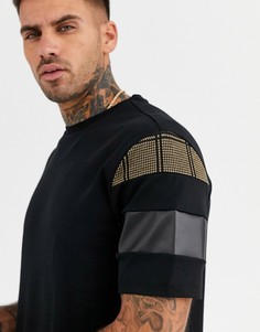 Черная футболка со вставками из полиуретана River Island-Черный