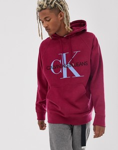 Свободный худи темно-красного цвета с логотипом-монограммой на груди Calvin Klein Jeans-Красный