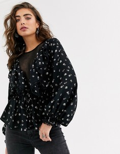 Лонгслив с сетчатой вставкой ASOS DESIGN-Мульти