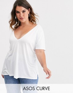 Белая oversize-футболка с V-образным вырезом на груди и спине ASOS DESIGN Curve-Белый