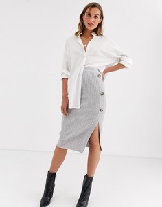 Серая трикотажная юбка с пуговицами River Island-Серый