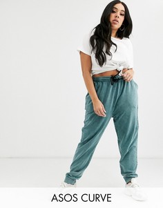 Джоггеры с эффектом кислотной стирки и завязкой ASOS DESIGN Curve-Синий
