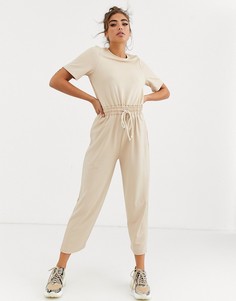 Фактурный повседневный комбинезон с завязкой на талии ASOS DESIGN-Кремовый
