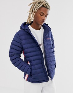 Темно-синяя дутая куртка с капюшоном и маленьким логотипом Calvin Klein Jeans-Темно-синий