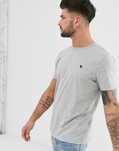 Серая меланжевая футболка с круглым вырезом и логотипом Abercrombie & Fitch-Серый
