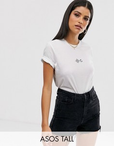 Футболка с принтом солнца и луны из органического хлопка ASOS DESIGN Tall-Белый
