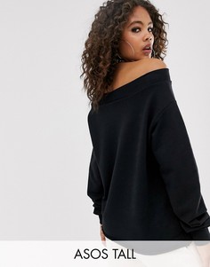 Черный свитшот с открытыми плечами ASOS DESIGN Tall