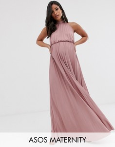 Плиссированное платье макси с американской проймой ASOS DESIGN Maternity-Розовый