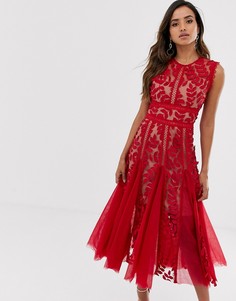 Кружевное платье миди Bronx & Banco Saba Maroon-Красный