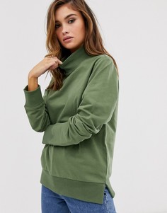 Легкий свитшот цвета хаки с высоким воротом ASOS DESIGN-Зеленый