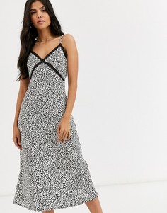 Черное платье-комбинация миди с принтом River Island-Розовый