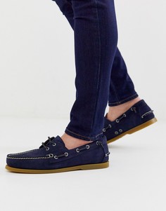 Темно-синие замшевые мокасины на шнуровке Polo Ralph Lauren-Темно-синий