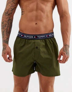Хлопковые тканые боксеры с логотипом на поясе Tommy Hilfiger-Зеленый