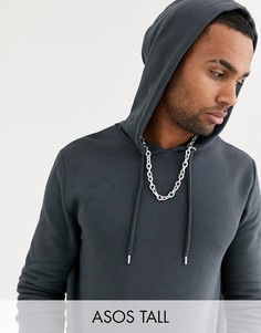 Худи черного цвета удлиненного кроя ASOS DESIGN Tall-Серый