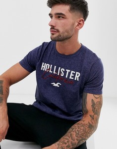 Синяя меланжевая облегающая футболка с логотипом-аппликацией Hollister core tech-Синий