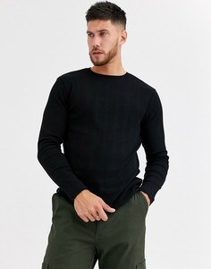 Черная футболка с длинными рукавами в рубчик River Island-Черный