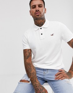 Белое приталенное поло из пике с логотипом Hollister-Белый