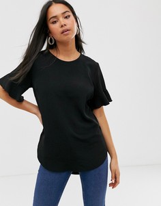 Черная футболка с оборками New Look-Черный