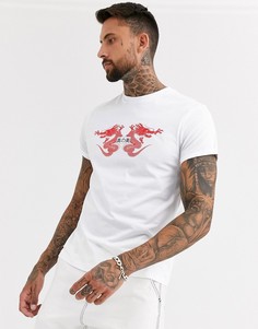 Футболка с принтом драконов и отворотами на рукавах ASOS DESIGN-Белый