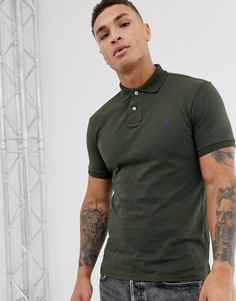 Поло узкого кроя из пике цвета хаки с логотипом Polo Ralph Lauren-Зеленый