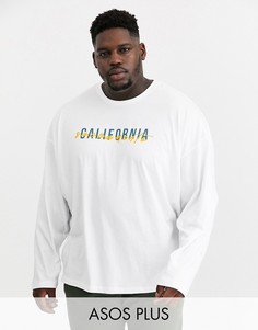 Oversize-лонгслив с принтом ASOS DESIGN Plus-Белый