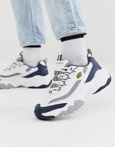 Бело-синие кроссовки на массивной подошве Skechers Dlites 3.0-Белый