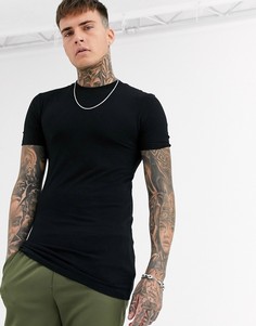 Черная длинная обтягивающая футболка из органического хлопка с круглым вырезом ASOS DESIGN-Черный